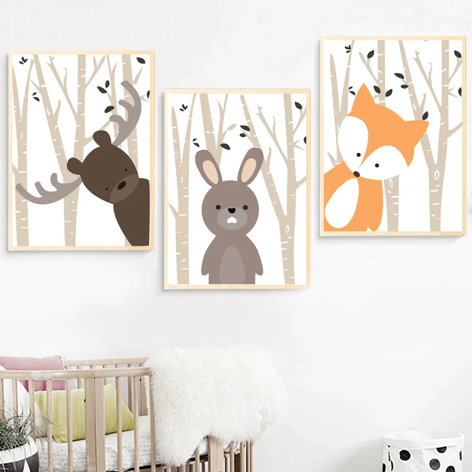 

Children Cartoon Forest Deer Rabbit Canvas Painting Wall Art Nordic Posters and Prints Wall Pictures for Living Room Decoration