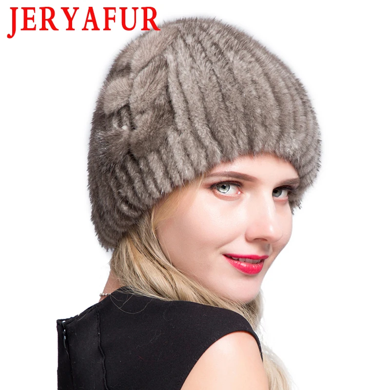JERYAFUR Лыжные шапки для женщин среднего возраста норковый мех женские вязаные
