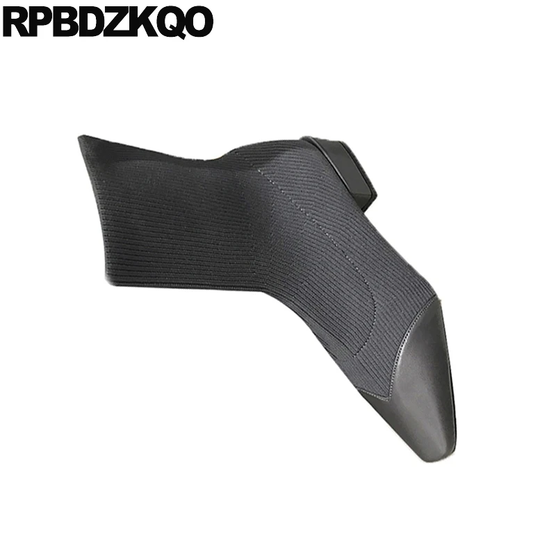 Ботинки женские короткие вязаные квадратный носок квадратная подошва без