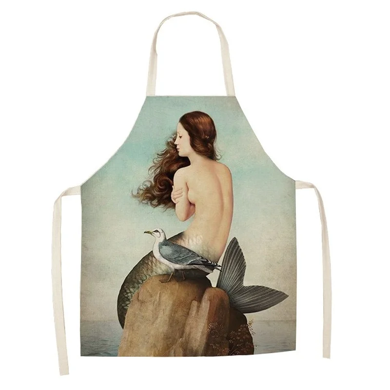 

Linen Ocean Art Oil Painting Theme Print Kitchen Aprons Unisex Dinner Party Cooking Bib Funny Pinafore Cleaning Apron