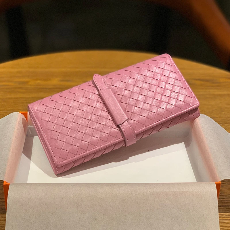 Женский Длинный кошелек из натуральной кожи Плетеный вручную вместительный