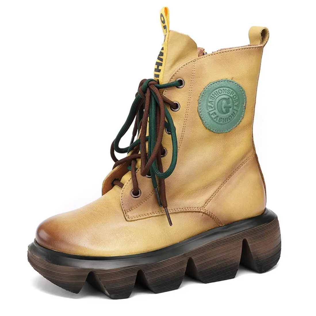 Koovan Women's Boots 2021 Autumn And Winter Retro National Style Boots Patchwork Handmade Real Leather Shoes Women's Shoes