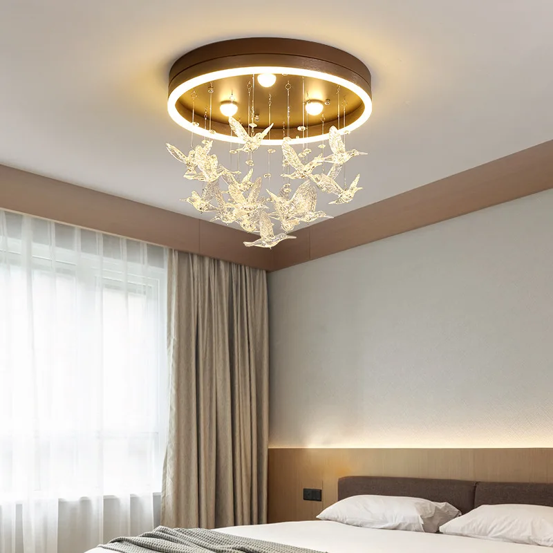 Romantic Round Ceiling Lamp with LED Warm Crystal Droplight Hummingbird Dancing Girl Chilren Room RGB Remote Control Optional | Освещение