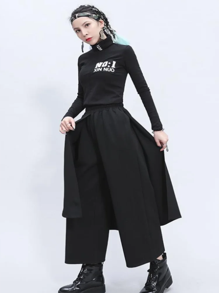 Ladies Pant Skirt Casual Pants Wide Leg Pants Spring And Autumn New Dark Personality Stitching Asymmetric Design Pants