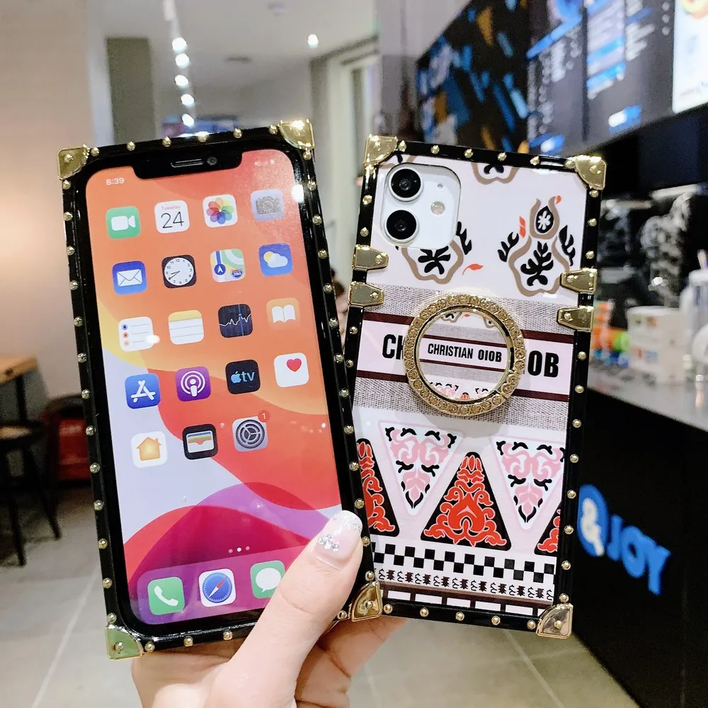 

For Xiaomi Redmi Case HM 7 9 note 8 4g pro promax S POCO X3 FC Back cover Black frame square retro pattern diamond bracket