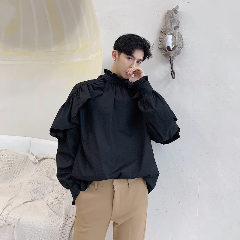 Мужская рубашка со стоячим воротником в готическом стиле панк стильная с длинным