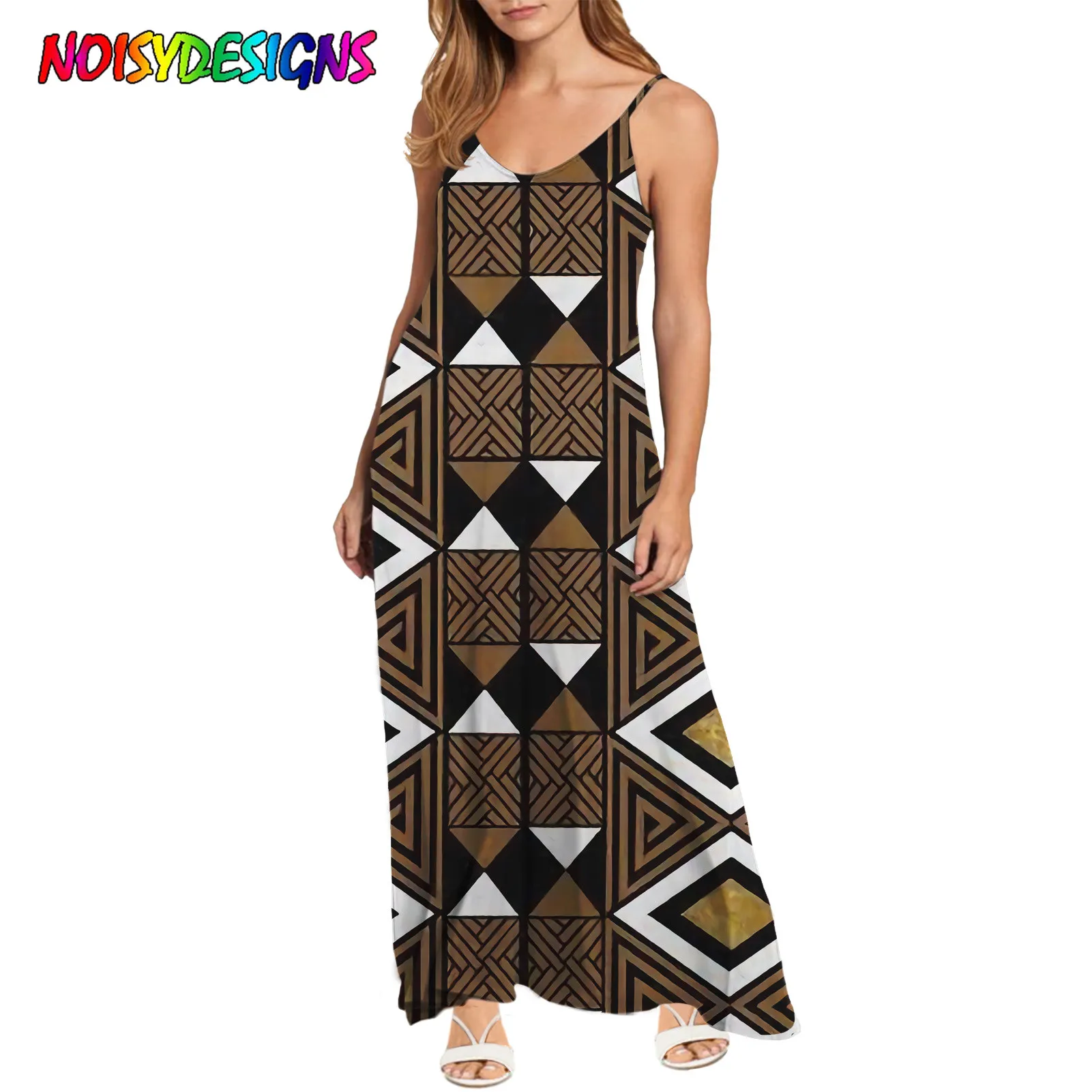 

NOISYDESIGNS Sexy V Neck Sling Party Dress Women Retro African Tribal Prints Long Dress Summer Beach Ladies Dress Womens Clothes