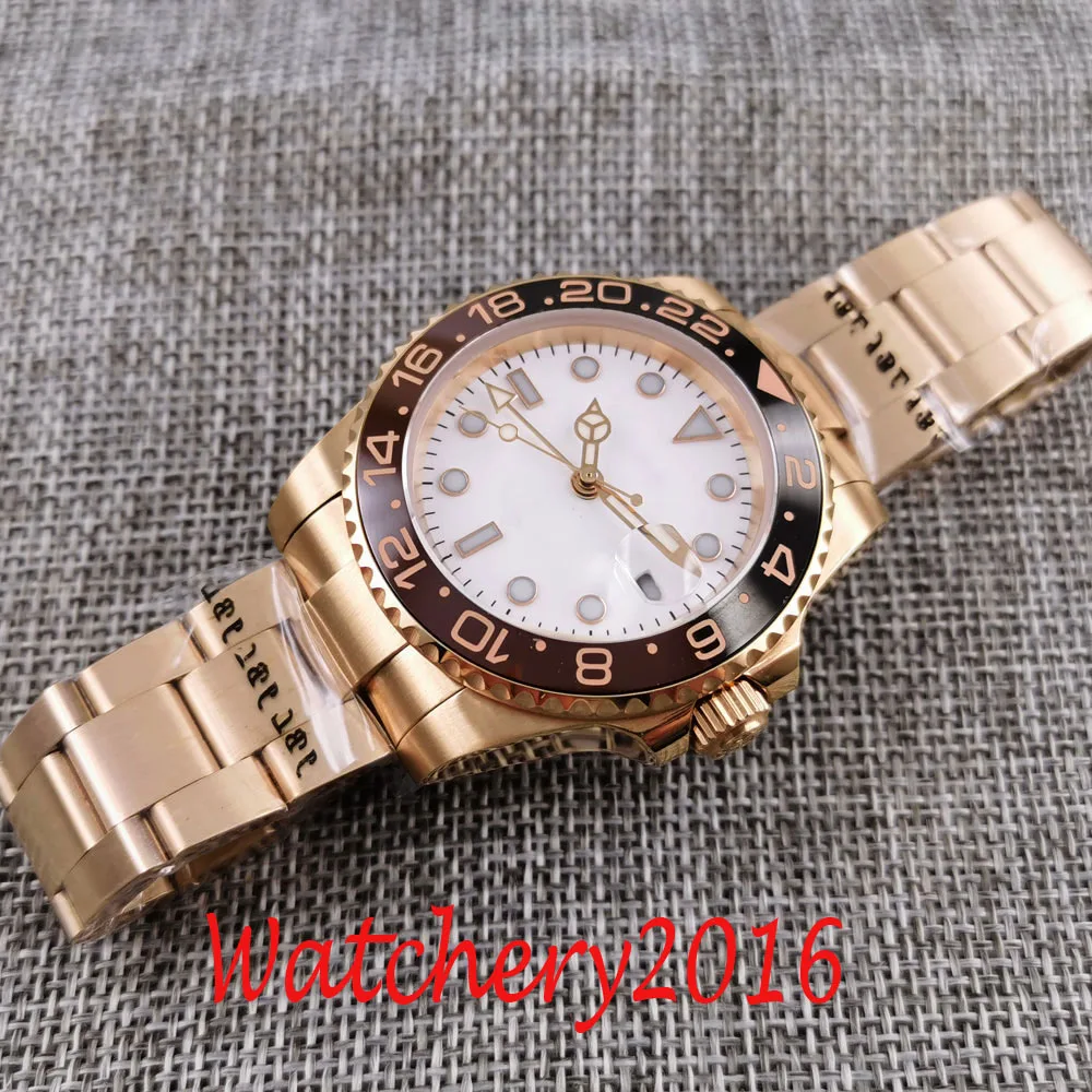 

BLIGER Design Brand Luxury Watch Automatic Black Watch GMT Stainless Rose Gold Sapphire Ceramic Bezel Mechanical Mens Watch