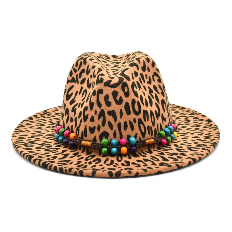 

Lady's leopard print new woolen hat Jazz hat top hat stage hat fedora hats for women