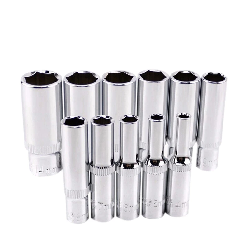 

SHGO HOT-11 pcs 1/4 inch Drive Deep Socket Set CRV Hand Tools 6 Point Long Socket Hex Repair Tool