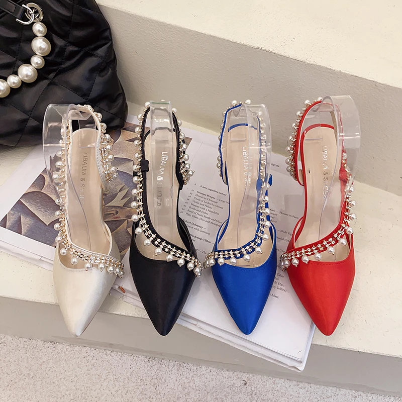 

Sandals Women Summer New Fashion Women's Sandals Baotou Women's Sandals Beaded Pearl High-heeled Banquet Women's Shoes