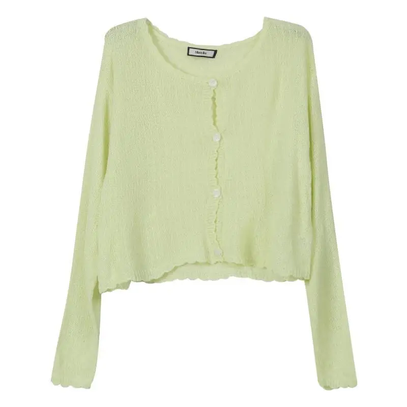 

Crop Cardigan Women Solid Minimalist Summer Chic Sun Protection Holiday Beach Ladies Outerwear Single Breasted Popular Knitwear