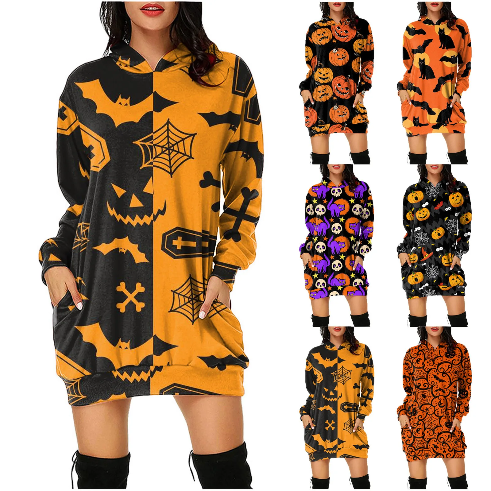 

Женское Повседневное платье с капюшоном, длинным рукавом и карманами