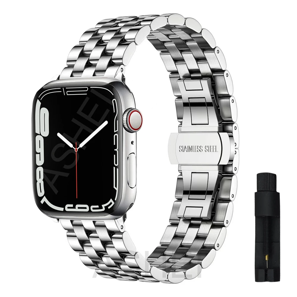 Men strap for apple watch 7 45mm 41mm band iwatch se series 6 5 4 44mm 40mm 3 42mm 38mm bracelet Stainless Steel Heavy bands images - 6