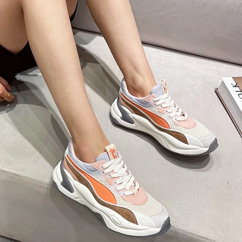 

KemeKiss Real Leather Flat Platform Sneakers Women Chunky Shoes Fashion Cross Strap Thick Bottom Casual Shoes Women Size 35-40