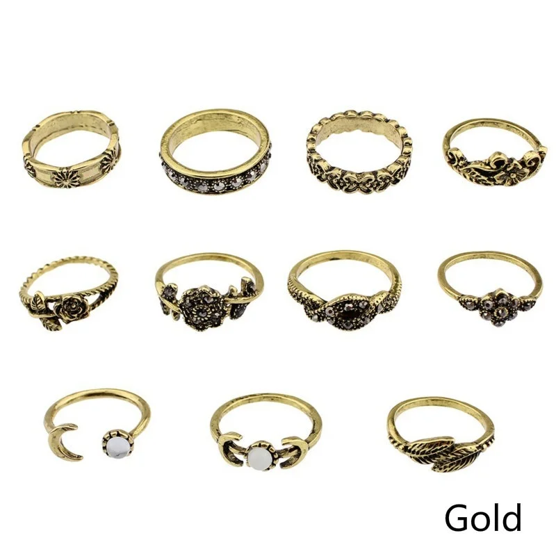 11 шт./компл. Модный женский комплект колец средней длины в стиле бохо с Луной и