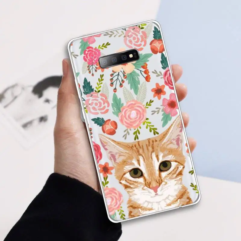 

Animal flower dog cat cute Phone Case Transparent For Samsung Galaxy A71 A21s S8 S9 S10 plus note 20 ultra