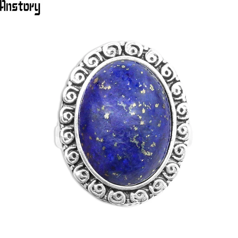 Lapis Lazuli Овальный розовый кварц аметисты нефрит натуральный камень для женщин Винтаж кольцо Улитка античный посеребренный вечерние ювелирные изделия - Цвет основного камня: Lapis Lazuli