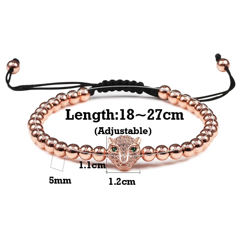 Мужской браслет с леопардовой головкой регулируемый подвеской из бусин ручной