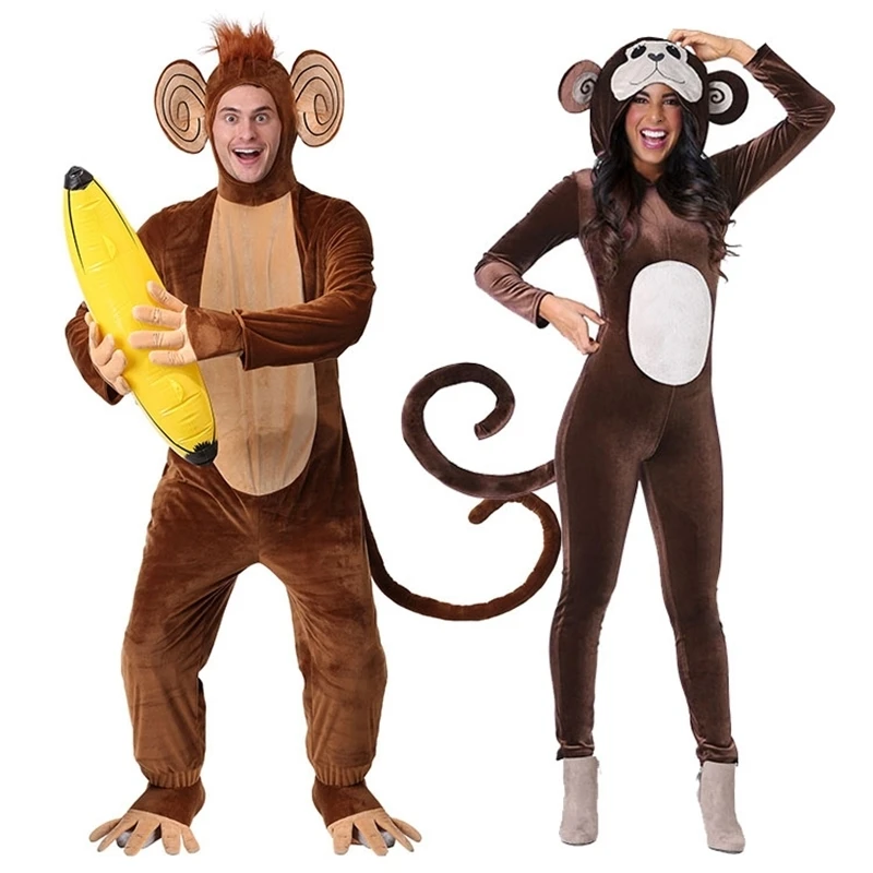 

New brown monkey dungarees animal pajamas winter onesie adults halloween banana cosplay dress party present for women