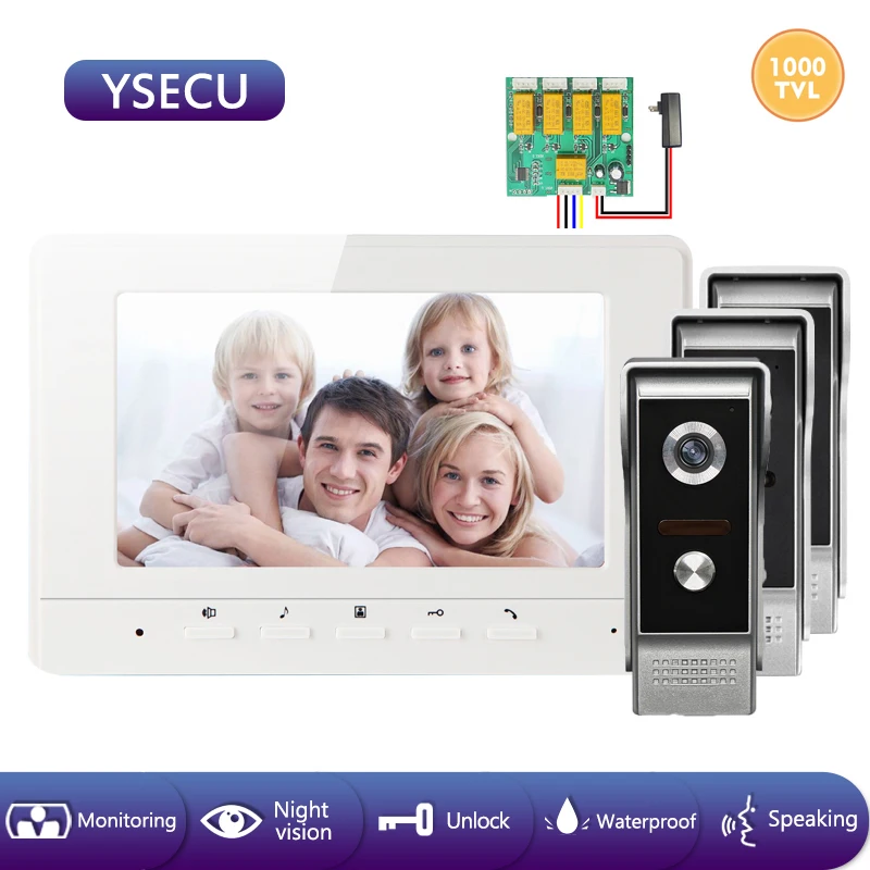 YSECU 7 дюймов 1000TVL LCD проводной видео домофон система визуальный дверной звонок с 3
