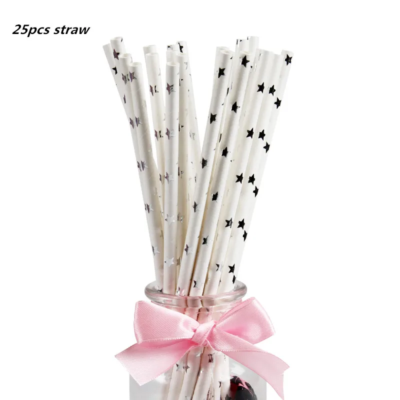 25pcs straw 10 шт. золотые вечерние одноразовые столовые приборы, чашки шампанского, соломинки, 1st день рождения, вечерние принадлежности для детей - Цвет: 25pcs straw