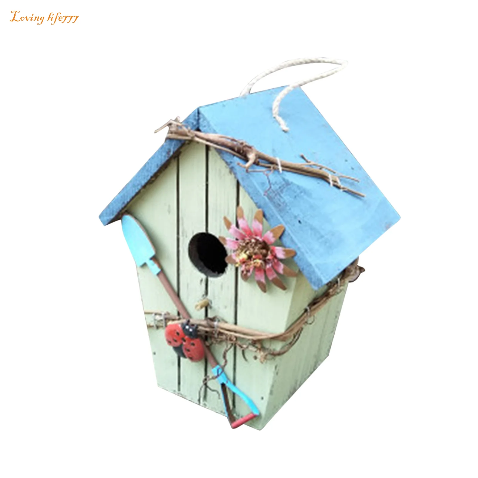 

Wooden Bird House Figurines Chalet Outdoor Pendant Decoration Style Crafts Hook Cabin Bird's Nest Miniatures