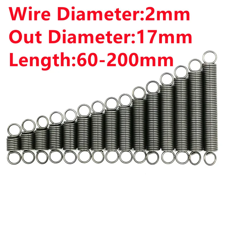 

2PCS,Custom Spring Steel Tension Spring Extension Spring,2mm Wire Dia*17mm Out Dia*60/70/80/90/100/120/130/150/160/200mm Length
