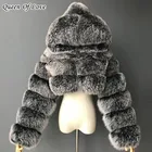 Высококачественные пушистые укороченные пальто и куртки из искусственного меха женское пушистое пальто с капюшоном зимняя меховая куртка для женщин 2021