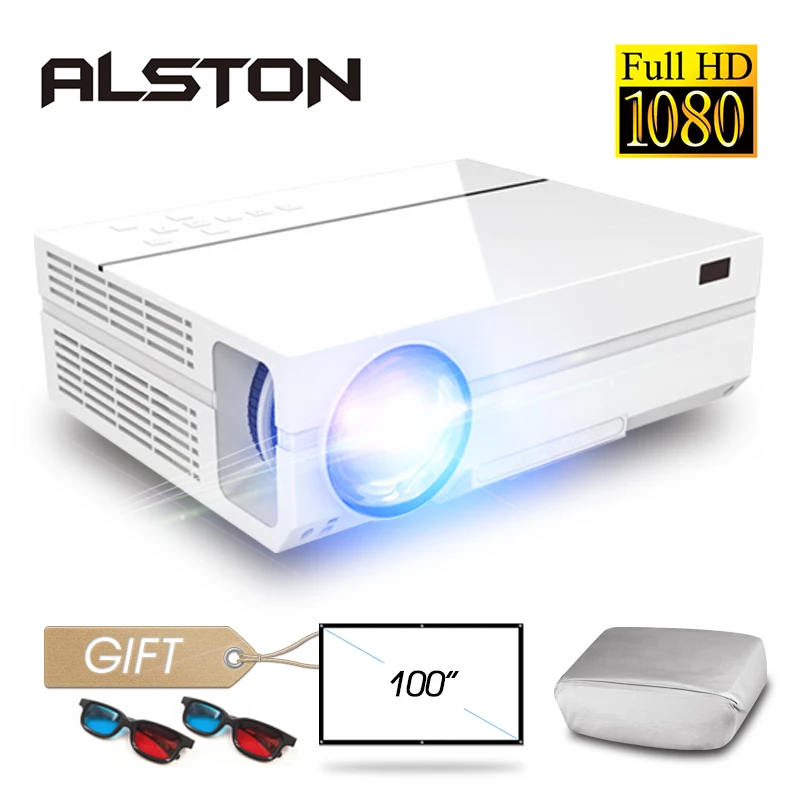 ALSTON T26 серия Full HD 1080P проектор 6500 люмен Домашний кинотеатр HDMI VGA USB tv 3D T25 T26 проектор с подарком