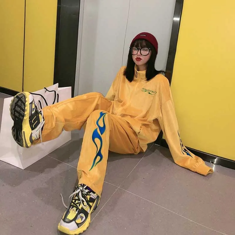 

NiceMix Flame embroidery velvet jacket+panst 2 pieces sets men's suits Hip hop Man Set Mens Casua zipper jacket street
