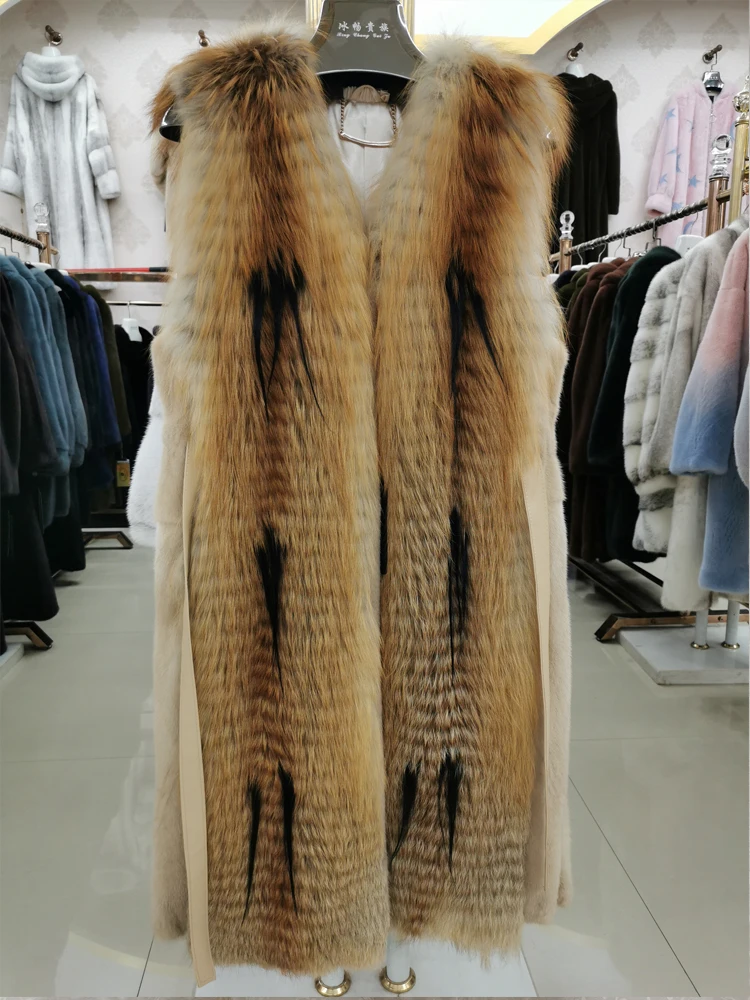 women's real mink Vest + Red Fox Fashion vest full leather natural mink jacket sleeveless women's winter coat real fur coat