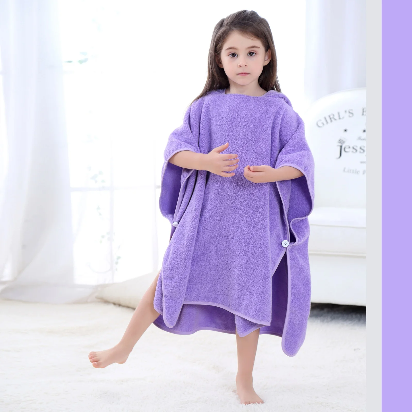 Полотенце-пончо совенок из мягкой хлопковой махры. фиолетовое 70х140 см BABY FOX BF-TWL-14