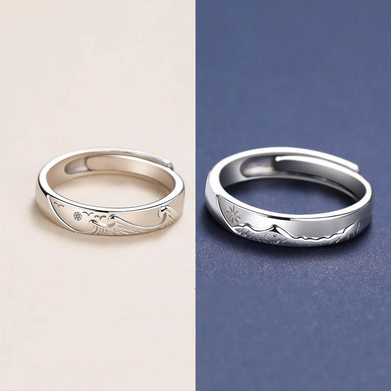

Love Anniversary Gift Fashion Couple Romantic Personality Epoxy Mountain and Sea Adjustable Rings Wholesale Gift Valentine's Day