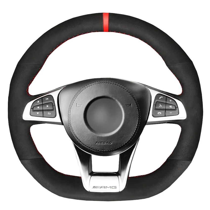 

Черная замша Вручную прошитый чехол рулевого колеса автомобиля для Mercedes-Benz A45 AMG W205 C43 C63S AMG CLA45 CLS63 AMG GLC 43 63 AMG