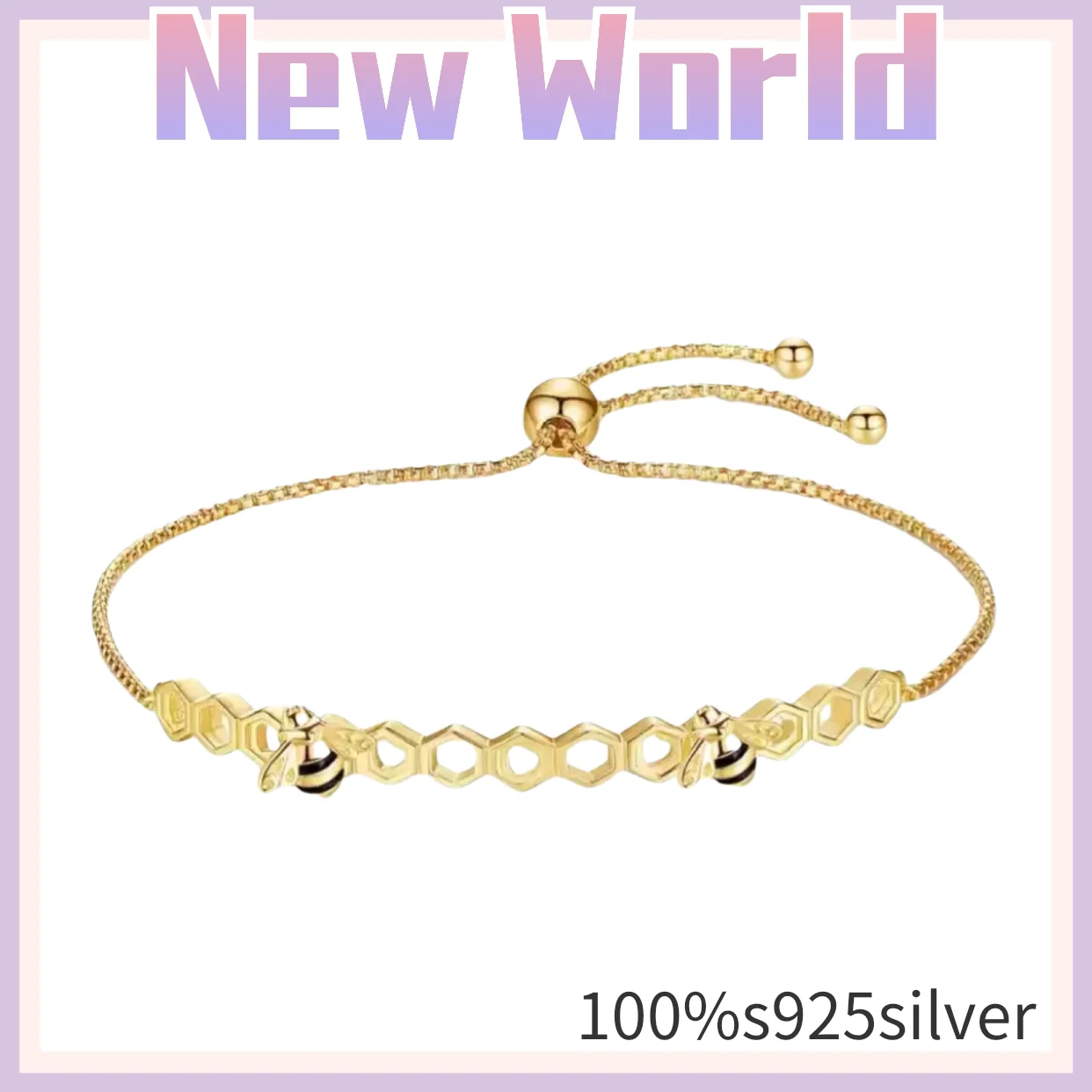 

100% 925 Sterling Silver Rose Moments Pave Heart Honeybee Sliding Clasp Adjust Bracelet Fit Pando Charm trendy DIY jewelry
