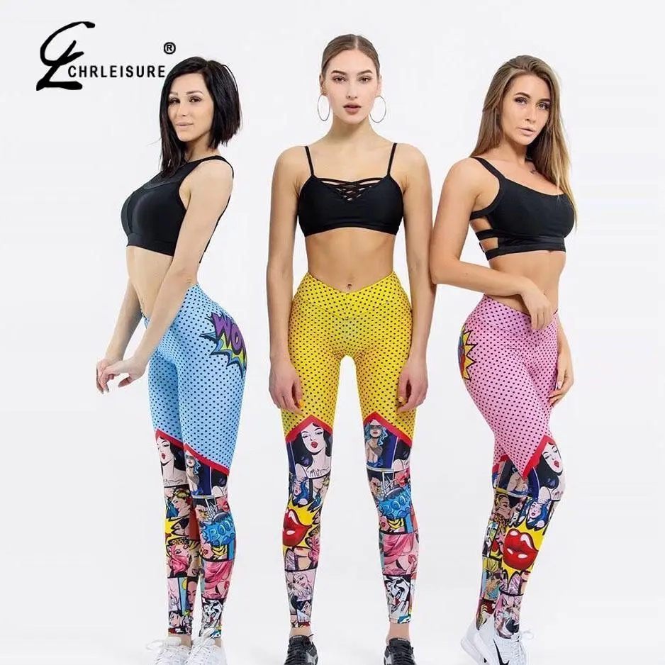 CHRLEISURE, Женские легинсы для тренировки с цифровой печатью, высокая талия, пуш-ап, леггинсы для фитнеса, женские штаны