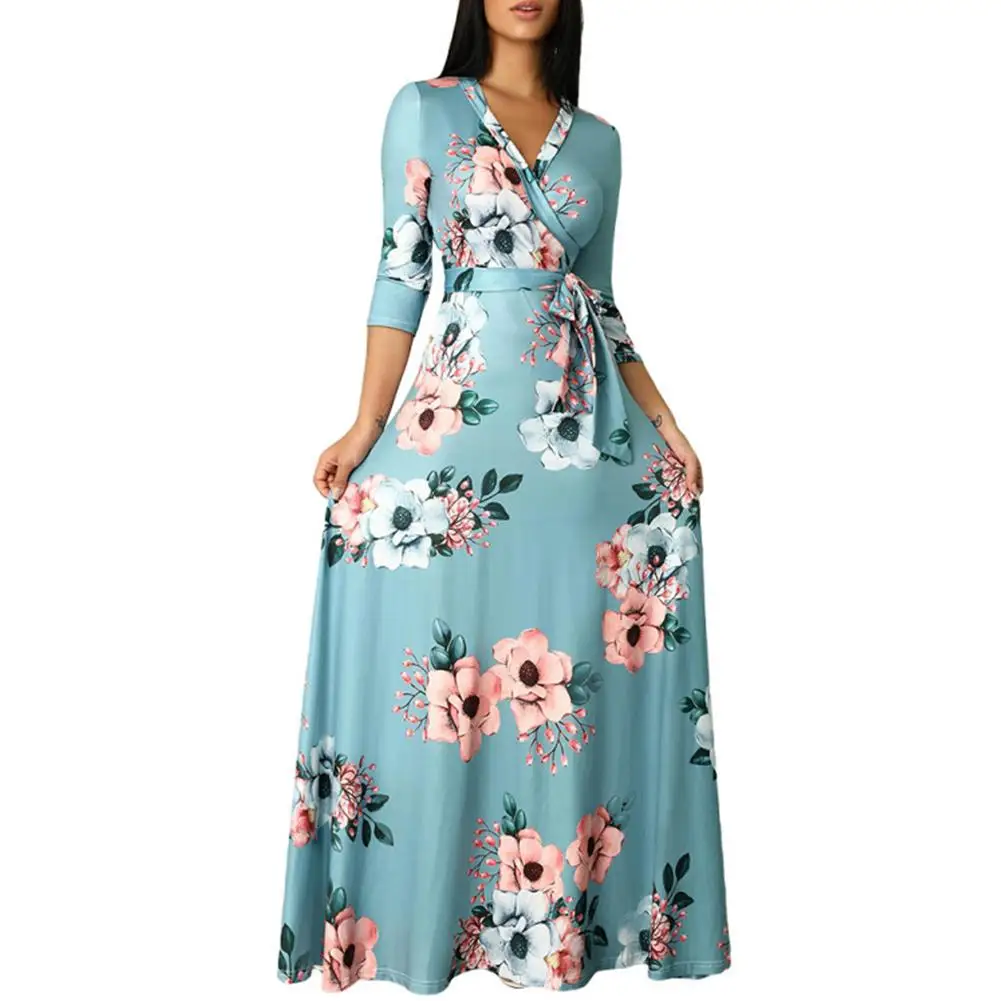 Осенние вечерние женские платья больших размеров с цветочным принтом и
