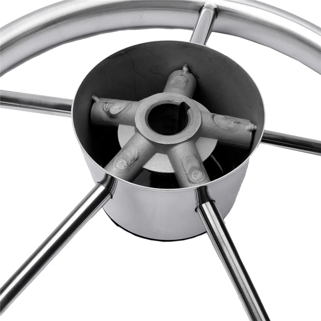 

13-1/2 Inch 5-Spoke Stainless Boat Steering Wheel - 25 Degree - Silver