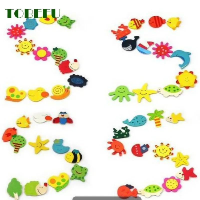 

TOBEFU 12PCS/Lot Animal Cartoon Wooden Refrigerator Magnet Fridge Stickers Colorful Kids Toys for Children Baby Educational Gift