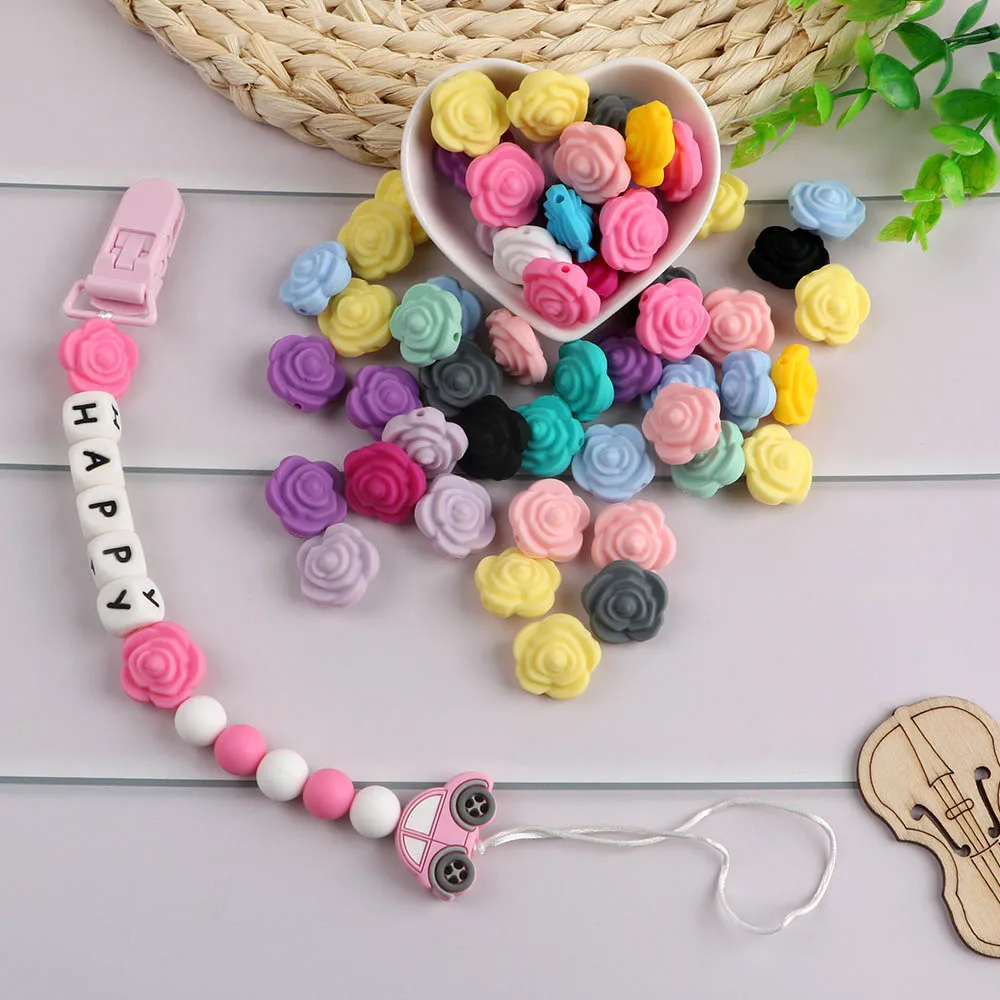 

Kovict 100/200pcs Silicone Beads Flower Baby Teethers BPA Free Rose Baby Teething For Necklace Chewable Toy For Teether Silicone