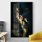 Постер на холсте фэн-шуй с изображением рыбок и карпа, лотоса, пруда, золотые картины, настенное искусство для гостиной, Современный домашний декор