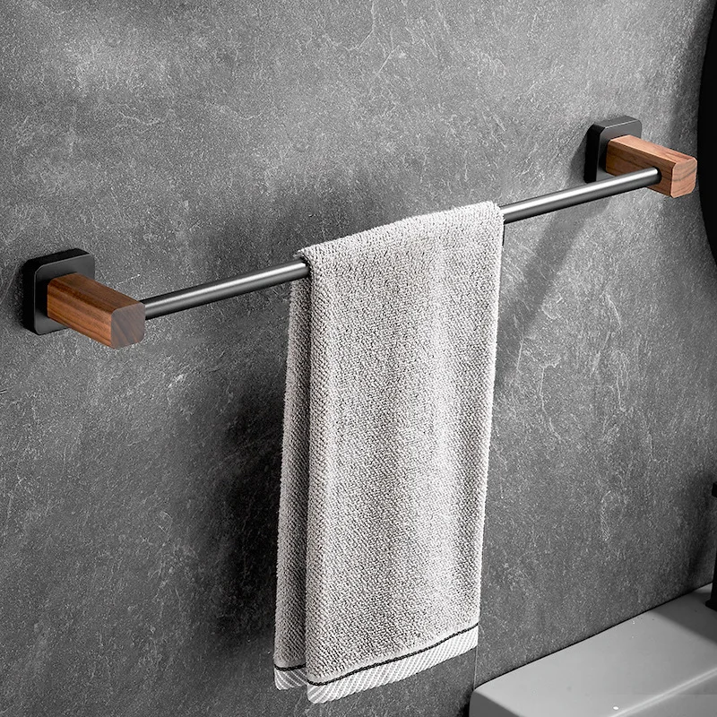 walnut wood black bathroom hardware set towel rack toilet paper holder towel bar robe hook bathroom accessories free global shipping