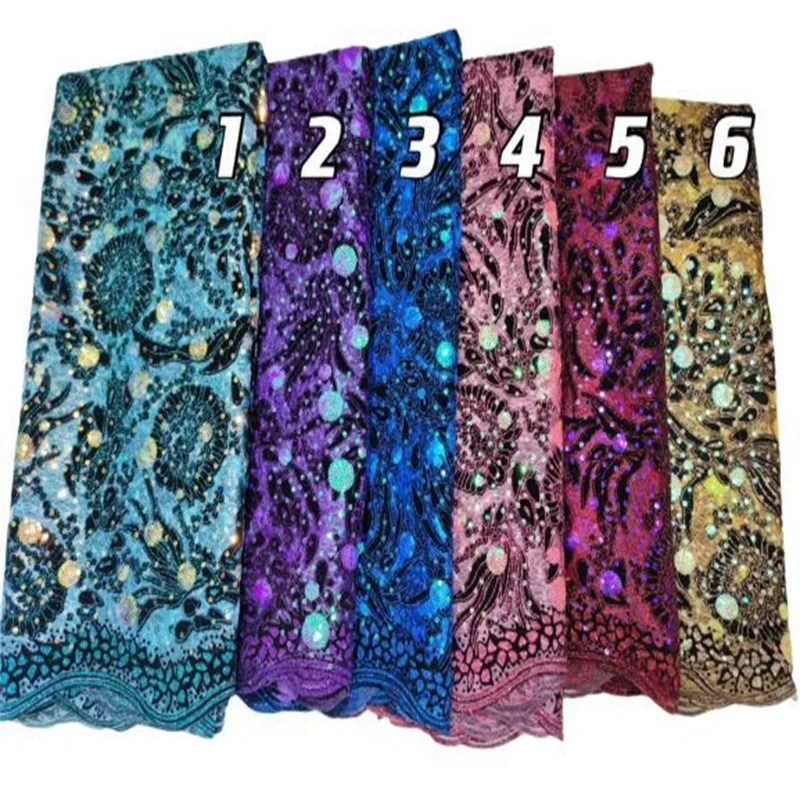 

Purple Nigerian Net Mesh Tulle Lace sparkling Top Selling Sequins Flocking Lace Fabrics Nigerian Lace Fabrics For Dress Pink