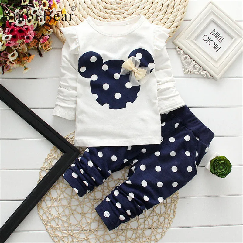 

2021 New Kids Clothes Girl Baby Long Rabbit Sleeve Cotton Minnie Casual Suits Baby Clothing Retail Children Suits Free Shipping