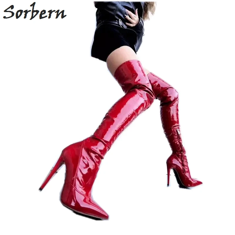 Sorbern пикантные облегающие Женские сапоги высокие до бедра на заказ блестящие из