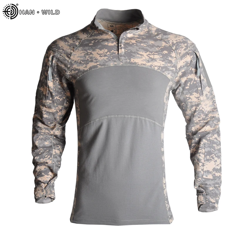 

HAN WILDMilitary Shirt Camouflage Army Tactical Battle Combat Shirt Men Women USMC Softair Camisa Militar Special Forces Costume