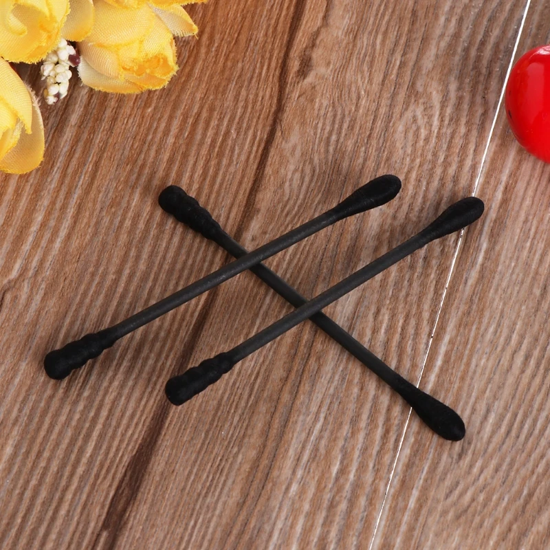 

200Pcs Activated Black Anti-bacterial Cotton Swab Ear Buds Double Head Cleaning