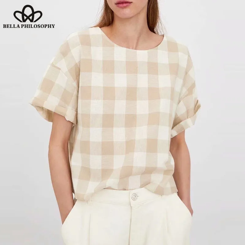 Фото Женская винтажная блуза свободного покроя с коротким рукавом | одежда