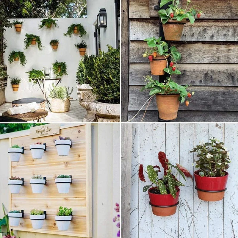 

6 Inch Flower Pot Holder Ring Wall Mounted,Set of 3 Wall Planter Hook,Iron Black Collapsible Bracket